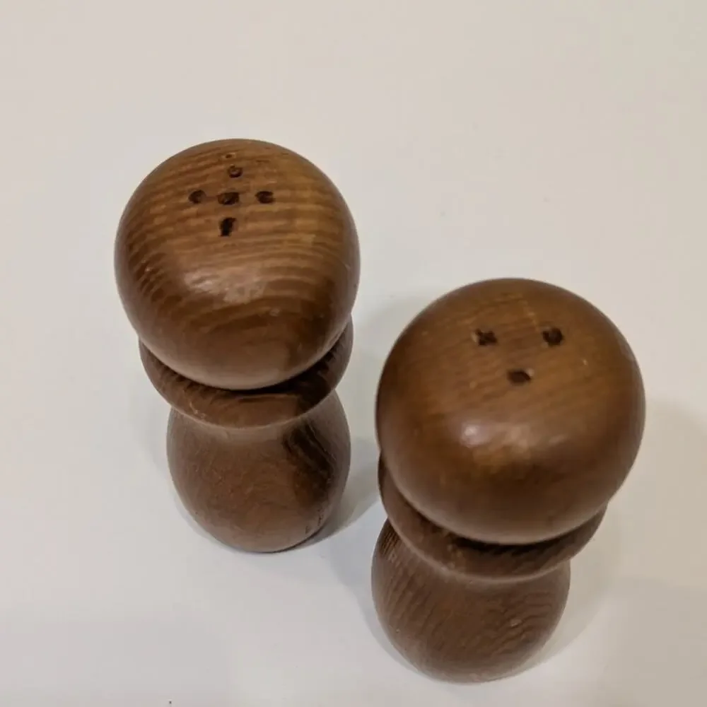 Vintage Primitive Wood Salt Pepper Shakers Collectible Mid Century Danish Modern